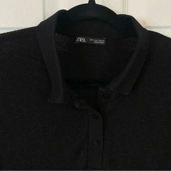 Zara Black Short Sleeve Cropped Polo Shirt, size S - Picture 3 of 7